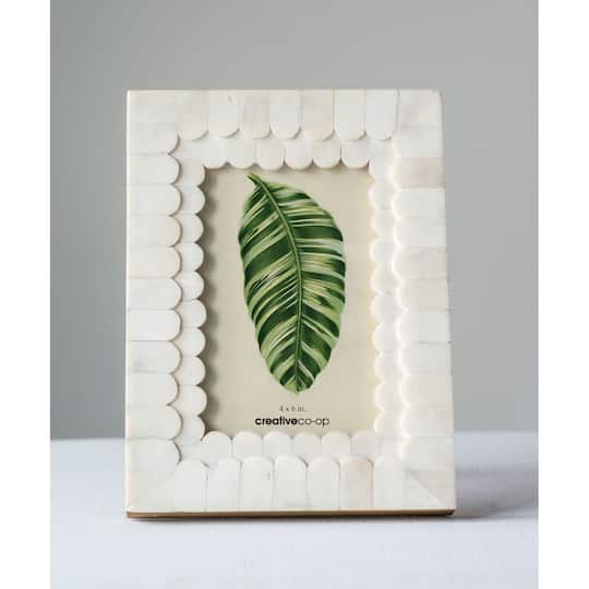 Hello Honey® White Scalloped Bone & Wood 4" x 6" Photo Frame